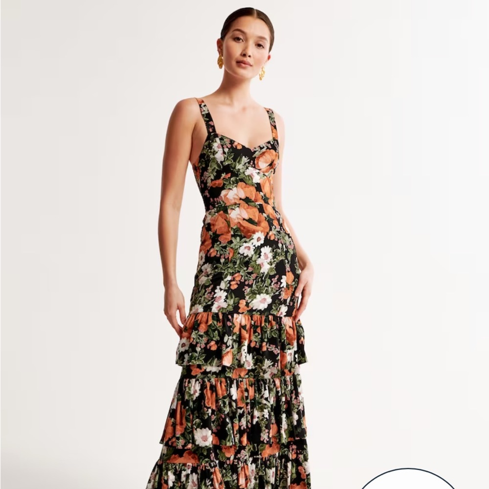 Abercrombie black floral ruffle tiered maxi dress. Size small. Brand new.
